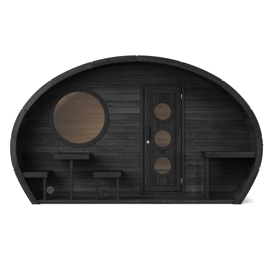Oval Sauna Frodo 300 — Deeper Thermowood Sauna for Group Sessions — painted finish option — front view 1