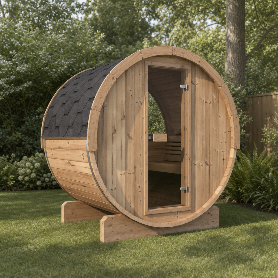 Barrel Sauna Ergo 150 — 1-2 Person Spruce Garden Sauna, 1.5m — lifestyle photo 10