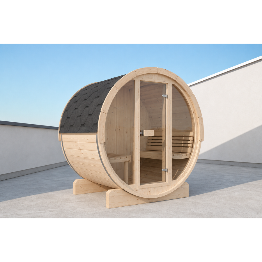 Barrel Sauna Ergo 150 — 1-2 Person Thermowood Sauna, 1.5m — lifestyle photo 5