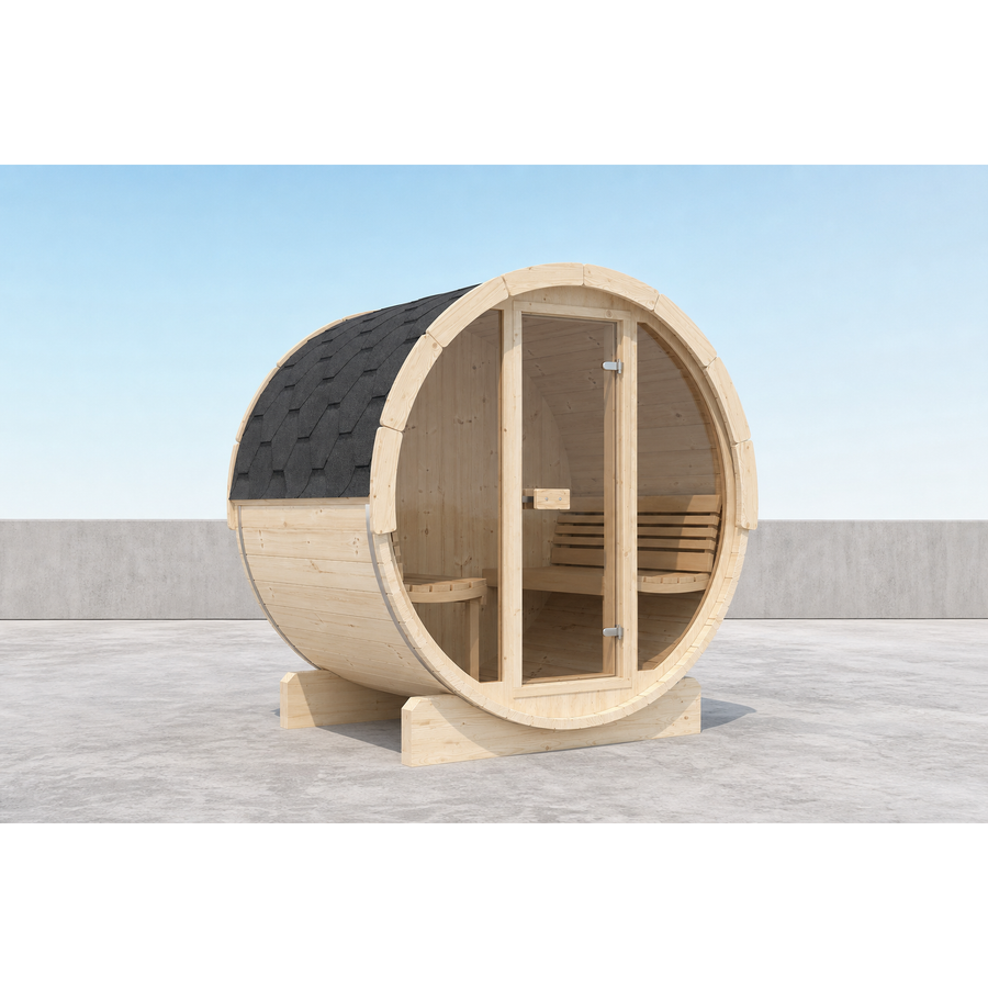 Barrel Sauna Ergo 150 — 1-2 Person Spruce Garden Sauna, 1.5m — lifestyle photo 7