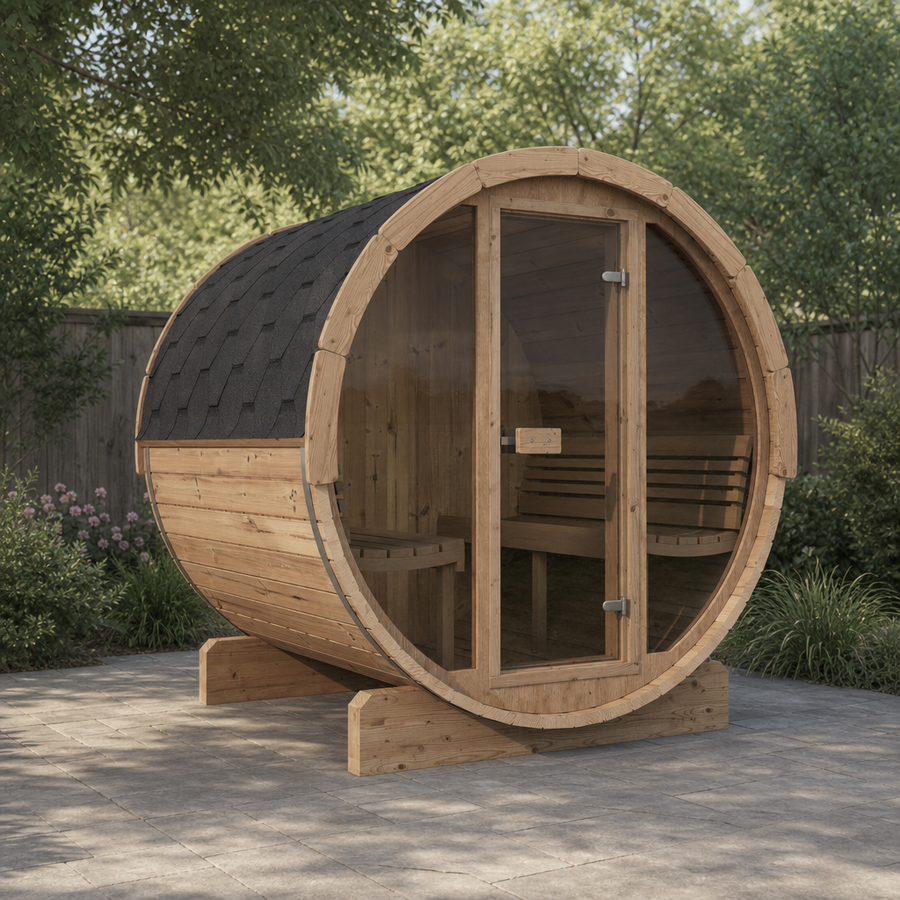 Barrel Sauna Ergo 180 — Thermowood Sauna with Room to Recline, 1.8m — lifestyle photo 6