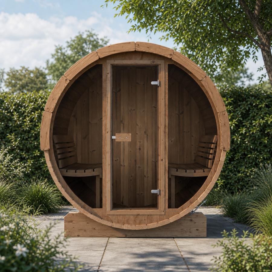 Barrel Sauna Ergo 180 — Thermowood Sauna with Room to Recline, 1.8m — lifestyle photo 7