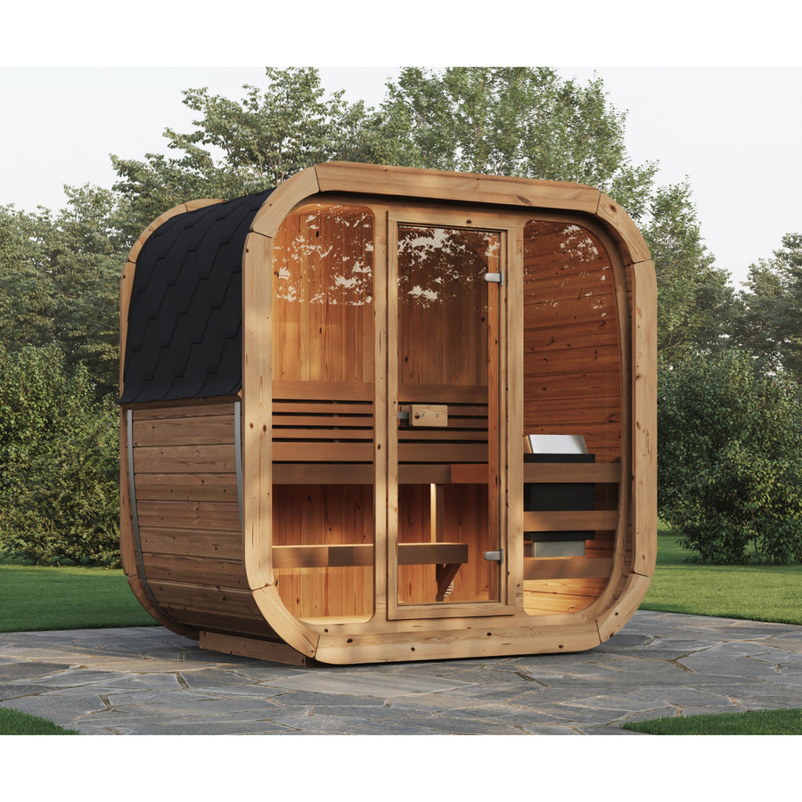 Cube Sauna Icon 125 — 1-2 Person Thermowood Sauna, Front Glass 1.25m — lifestyle photo 2