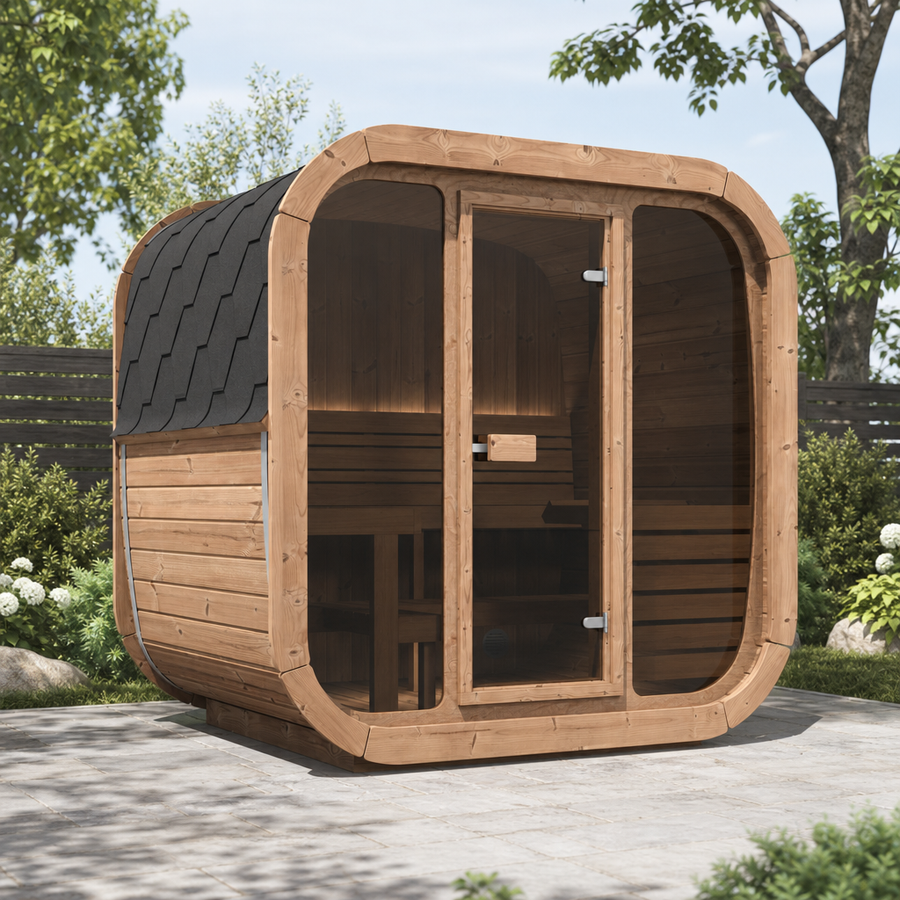 Cube Sauna Icon 160 — Thermowood Sauna for Couples, Front Glass 1.6m — lifestyle photo 4