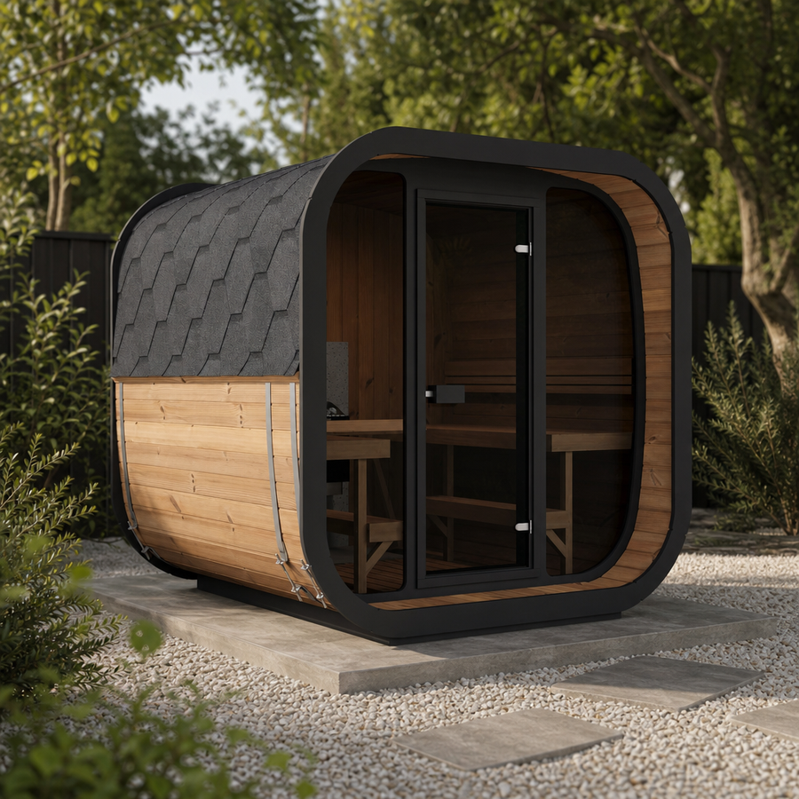 Cube Sauna Icon 220 XL — Wider Thermowood Sauna, Room to Move 2.2m — lifestyle photo 1