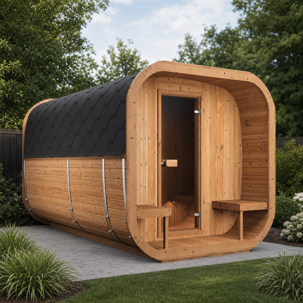 Cube Sauna Icon 385 XL — 8–10 Person Thermowood Garden Sauna, Two Rooms & Terrace, 3.85m
