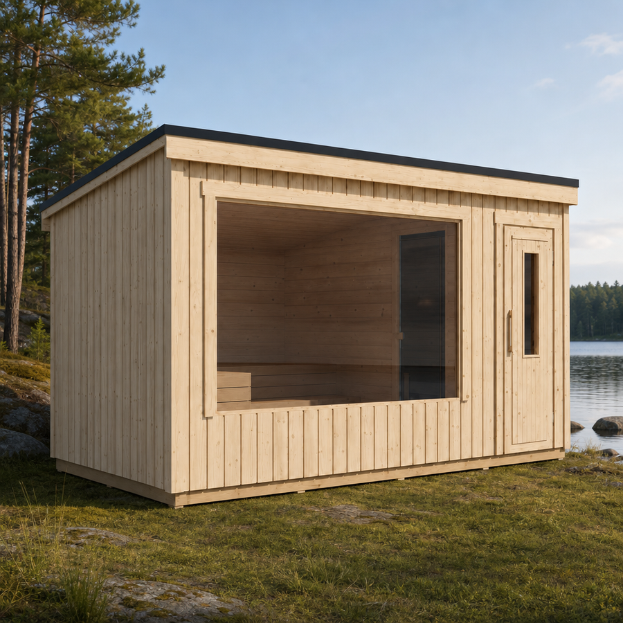 Modular Outdoor Sauna Kalle L — Painted Black Spruce, 7.6m² — lifestyle photo 2