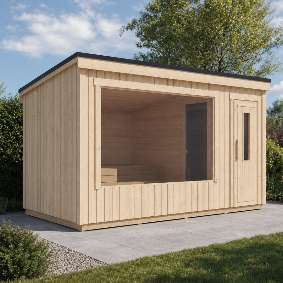 Modular Outdoor Sauna Kalle L — Painted Black Spruce, 7.6m² — lifestyle photo 3