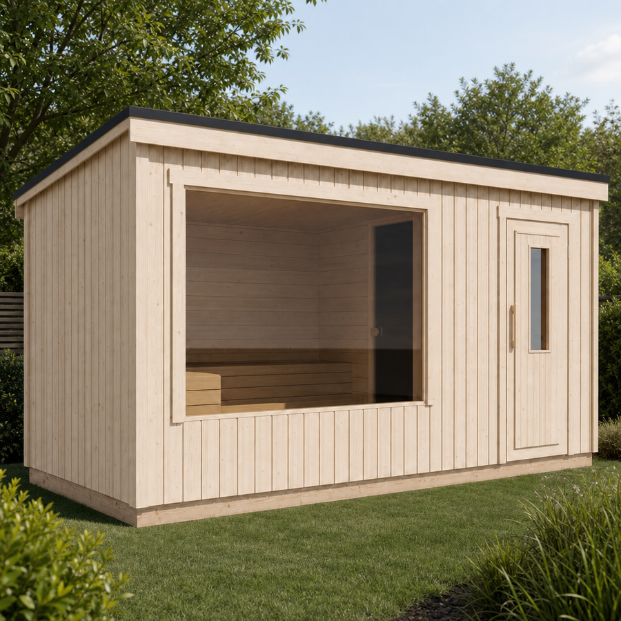Modular Outdoor Sauna Kalle L — Painted Black Spruce, 7.6m² — lifestyle photo 4