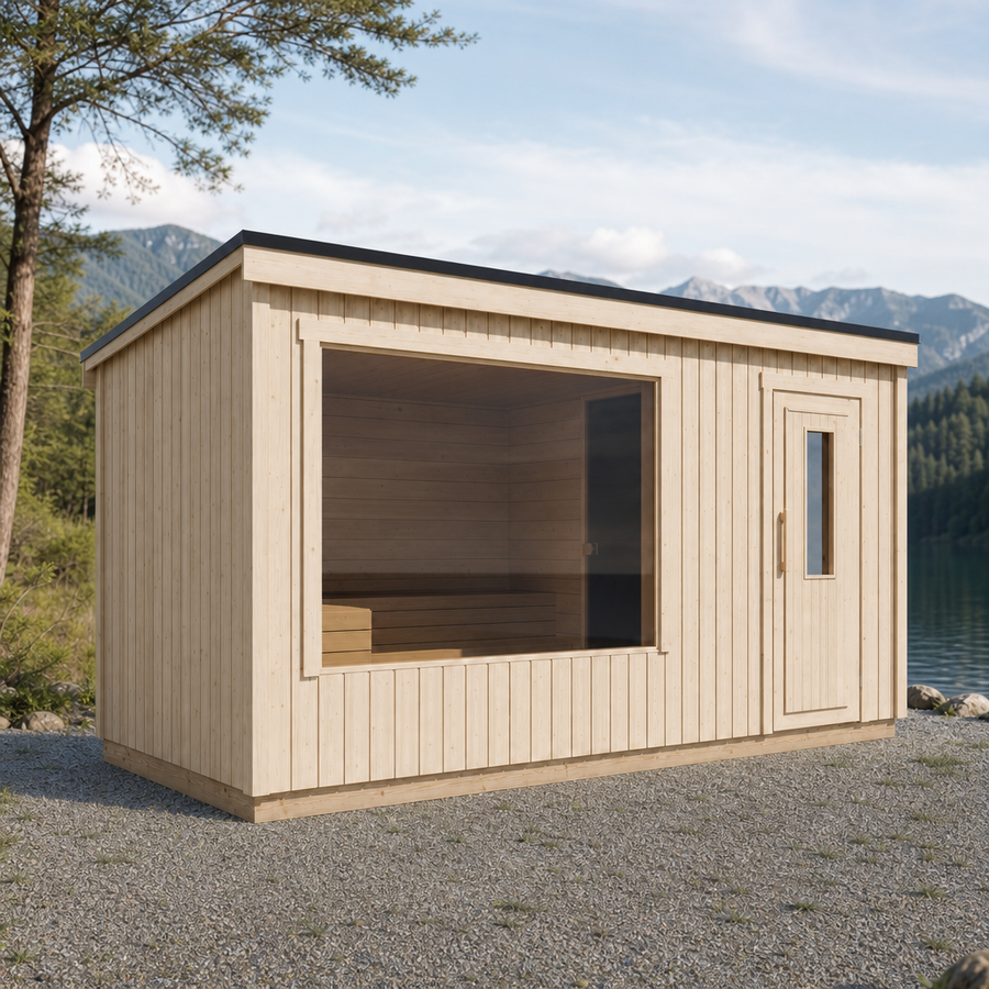 Modular Outdoor Sauna Kalle XL — Painted Black Spruce, 10.7m² — lifestyle photo 2