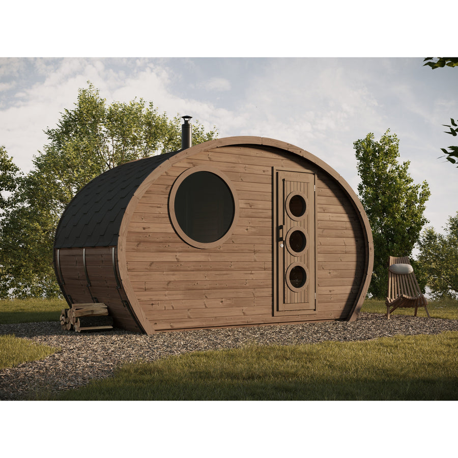 Oval Sauna Frodo 195 — Compact Thermowood Sauna for Tighter Gardens — lifestyle photo 1