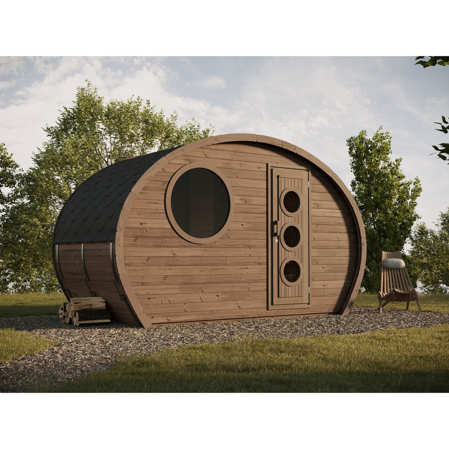 Oval Sauna Frodo 195 — Compact Thermowood Sauna for Tighter Gardens — lifestyle photo 2