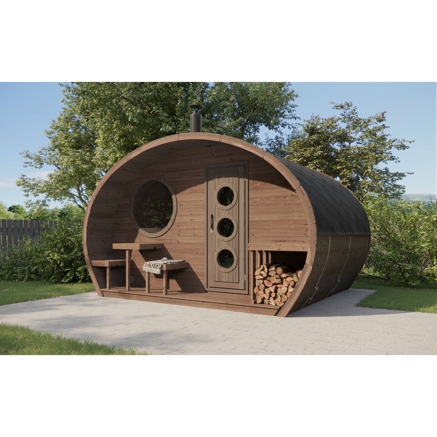 Oval Sauna Frodo 300 — Deeper Thermowood Sauna for Group Sessions — lifestyle photo 2