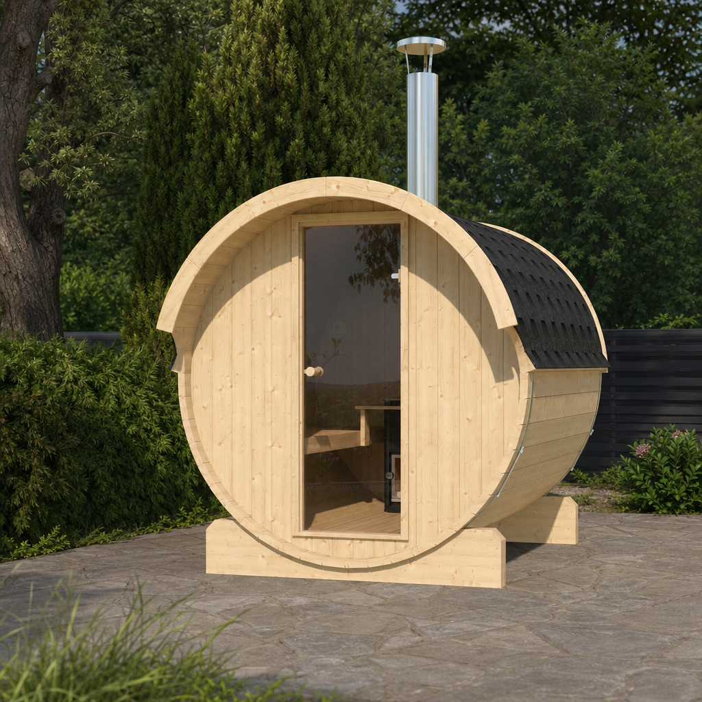 Barrel Sauna 220 — 3–4 Person Spruce Garden Sauna, Classic Barrel Design, 2.2m