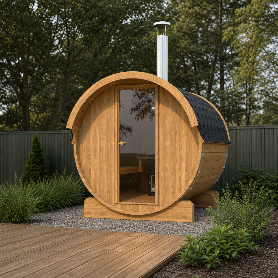 Barrel Sauna 220 — Standard Spruce Garden Sauna, 2.2m — lifestyle photo 3