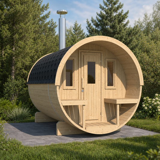 Barrel Sauna 250 — Spruce Garden Sauna for Small Groups, 2.5m — lifestyle photo 1