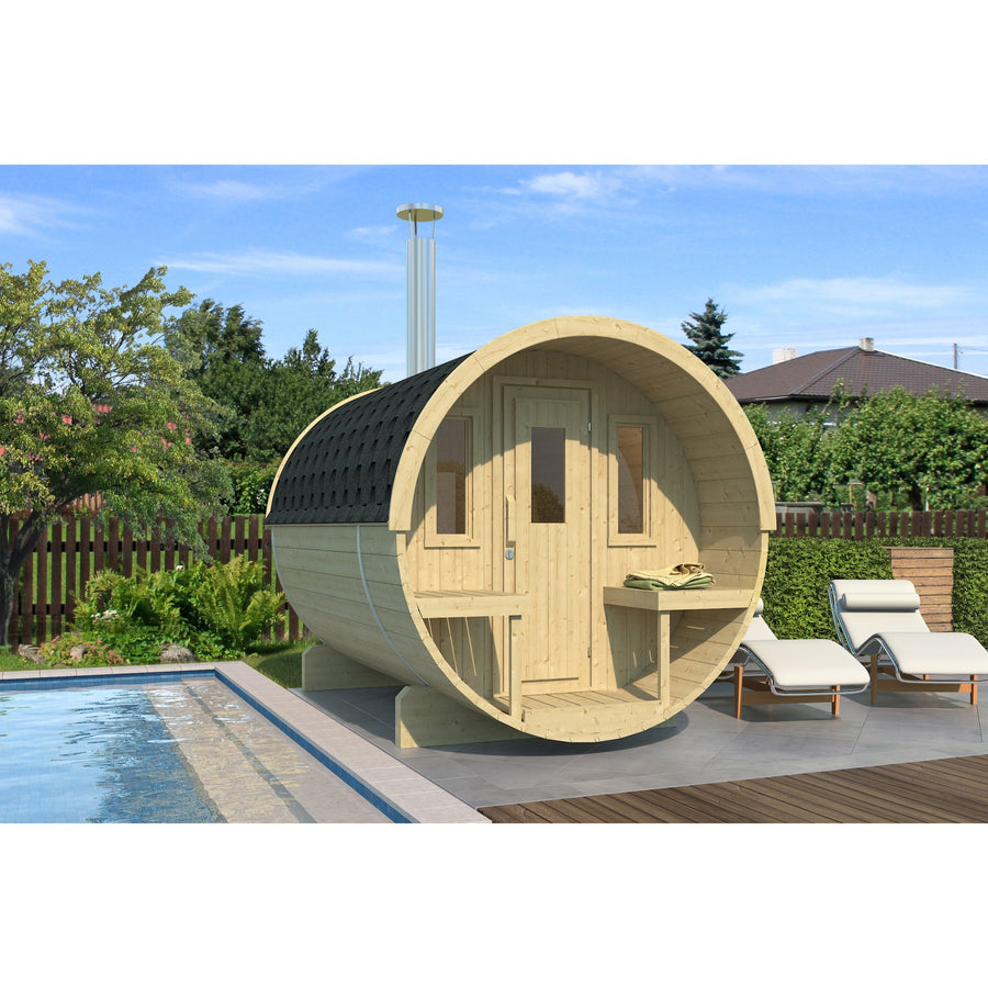 Barrel Sauna 250 — Thermowood Garden Sauna for Small Groups, 2.5m — lifestyle photo 2