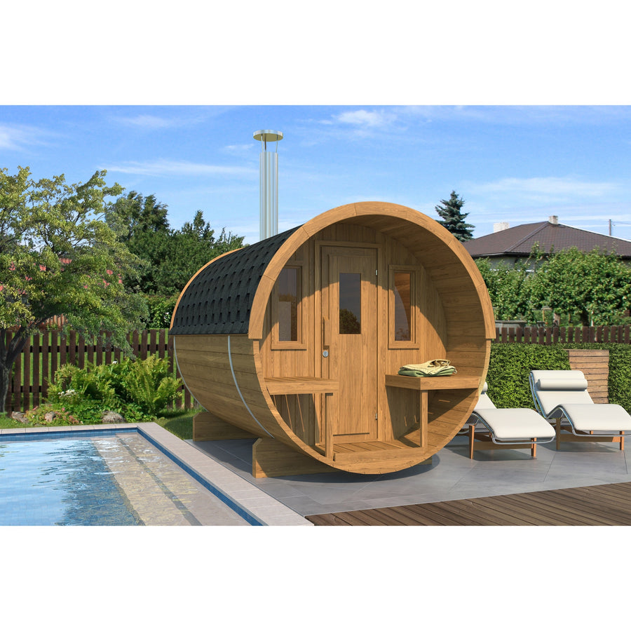 Barrel Sauna 280 — Thermowood Garden Sauna for Bigger Groups, 2.8m — lifestyle photo 3