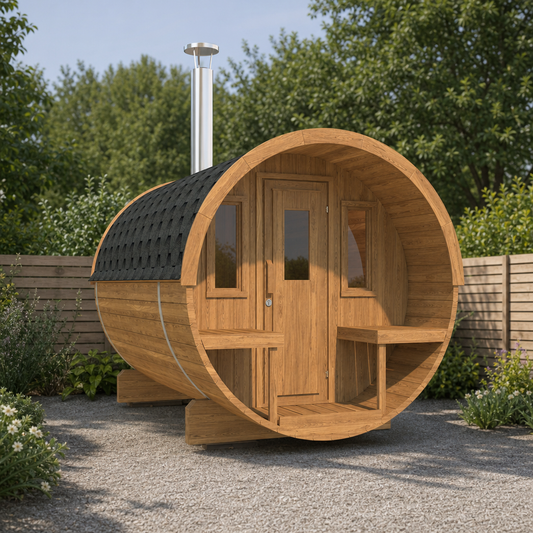 Barrel Sauna 280 — Thermowood Garden Sauna for Bigger Groups, 2.8m — lifestyle photo 4