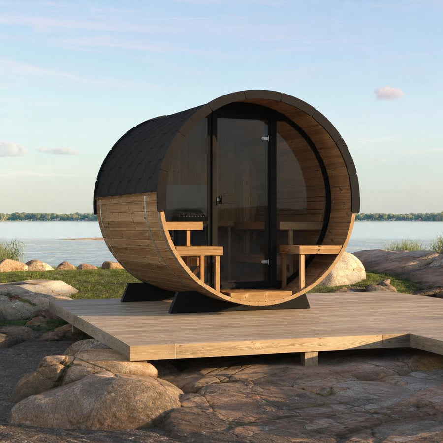 Barrel Sauna 280 Deluxe — Full Front Glass Thermowood Sauna, 2.8m — lifestyle photo 4