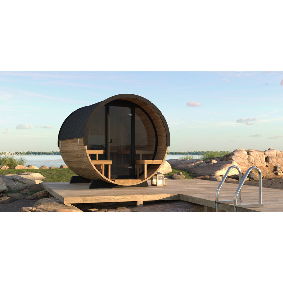 Barrel Sauna 280 Deluxe — Full Front Glass Thermowood Sauna, 2.8m — lifestyle photo 5