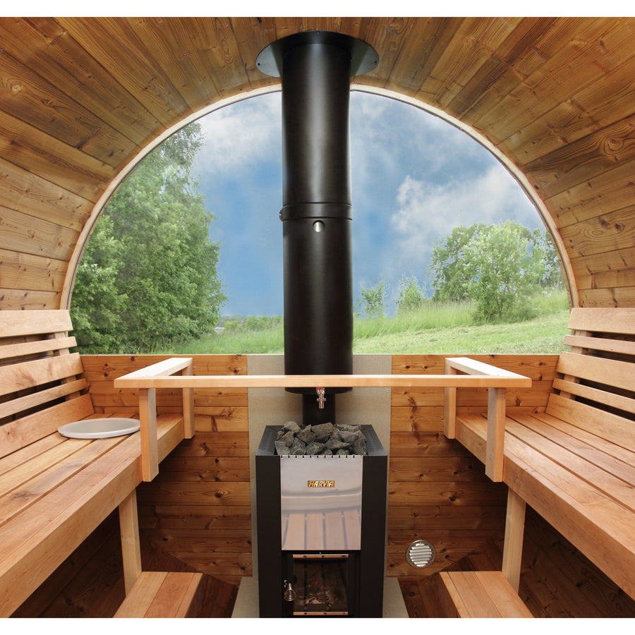 Barrel Sauna 400 Deluxe — Half-Moon Glass Thermowood Sauna, 4m — lifestyle photo 4