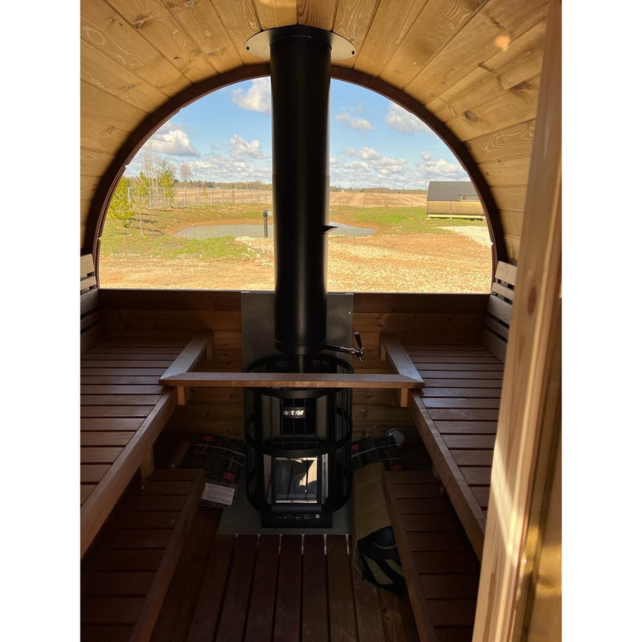 Barrel Sauna 400 Deluxe — Half-Moon Glass Spruce Sauna, 4m — lifestyle photo 5