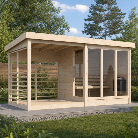 Multiroom Log Sauna Anita with Terrace — Glazed Spruce Sauna & Seating — lifestyle photo 9
