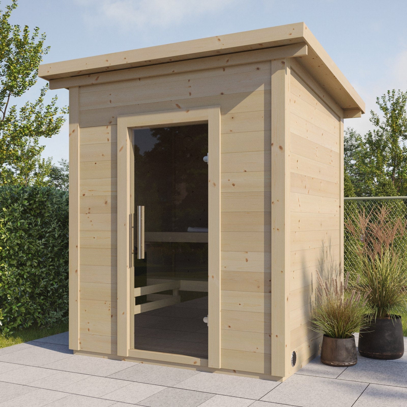 Patio Sauna Brico — 1–2 Person 42mm Spruce Garden Sauna, Glass Door, 2.6m²