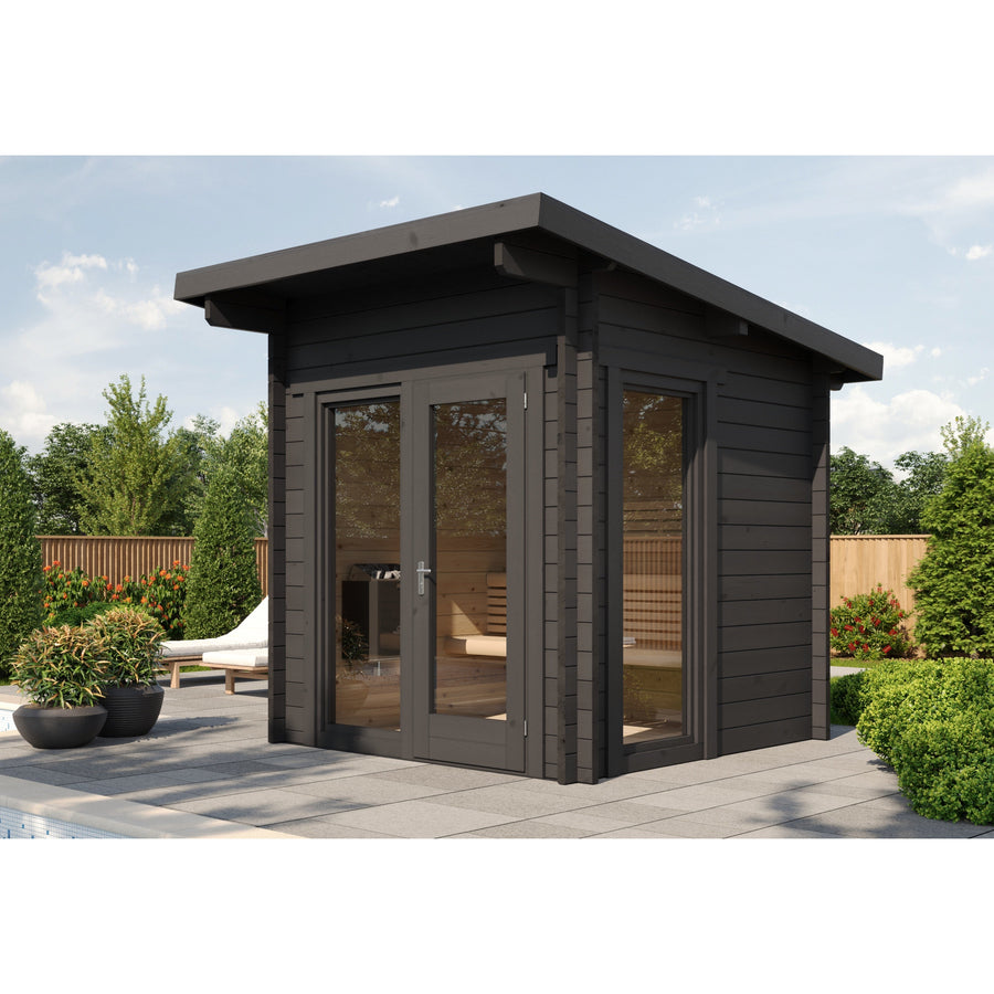 Log Cube Sauna Panorama — 45mm Spruce Sauna, Full Glass Front — lifestyle photo 3