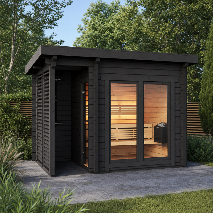 Spa Log Sauna Island — Standalone 2-3 Person 70mm Spruce Sauna — lifestyle photo 2