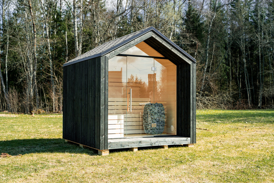 Modular Garden Sauna Lumi Painted Black — lifestyle