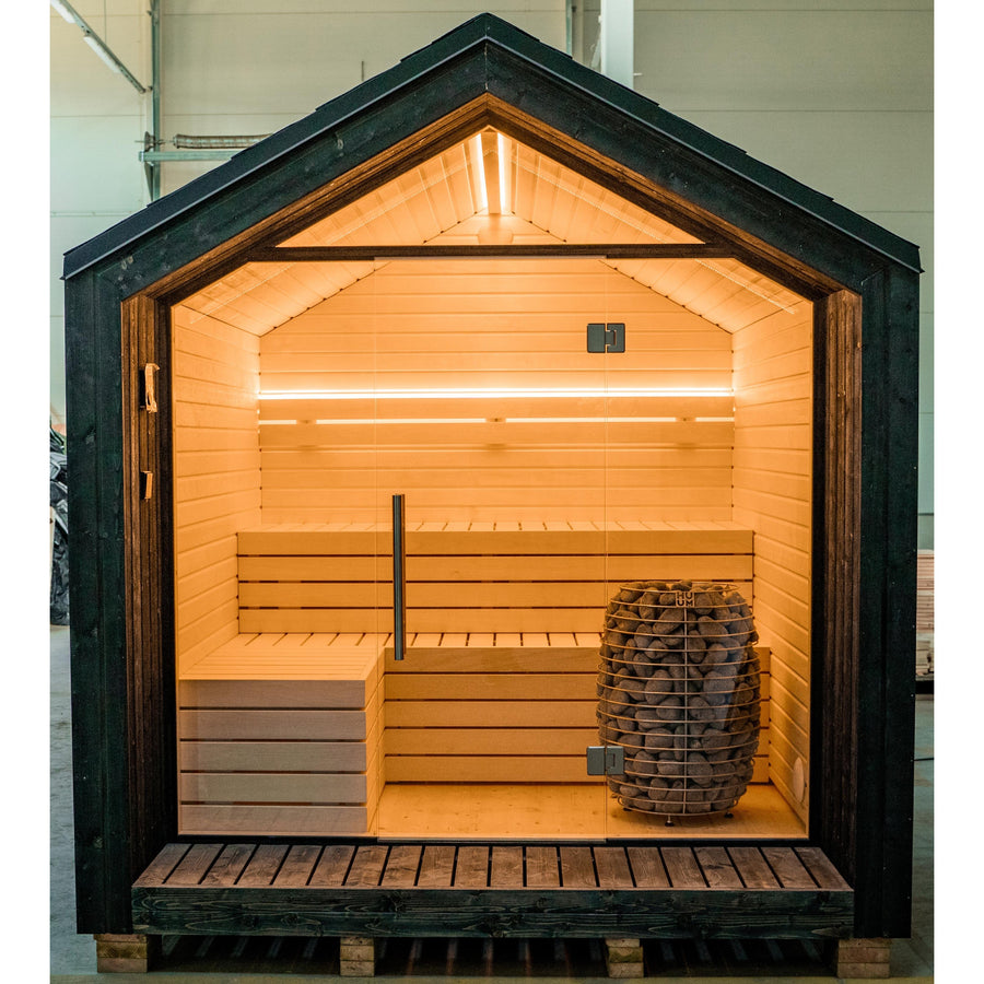 Modular Garden Sauna Lumi — Painted Black, Pitched Roof 3.6m² — painted — lifestyle photo 9