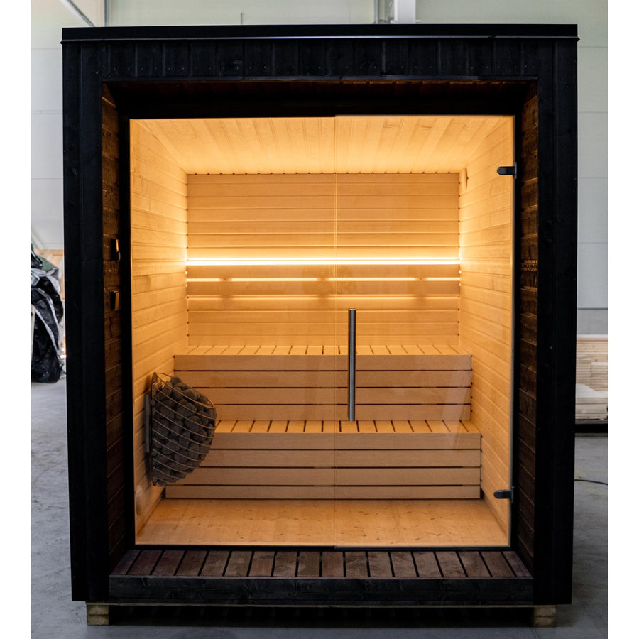 Modular Cube Garden Sauna Lumi — Painted Black, 3.3m² — painted — lifestyle photo 8