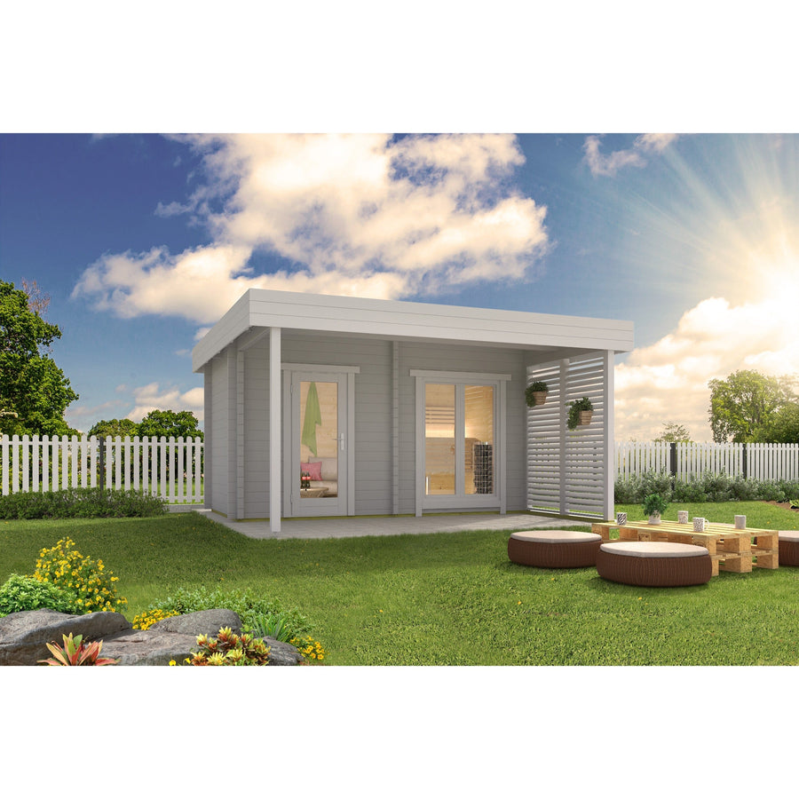 Multiroom Log Sauna Magnus — 70mm Spruce Family Sauna, Glass Front 8m² — lifestyle photo 3