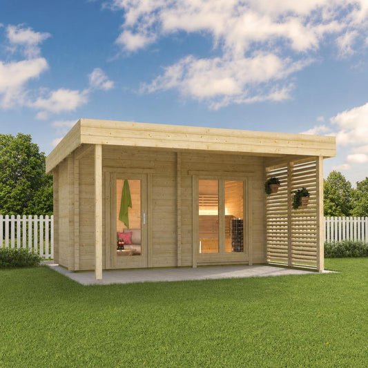Multiroom Log Sauna Magnus — 70mm Spruce Family Sauna, Glass Front 8m² — lifestyle photo 4