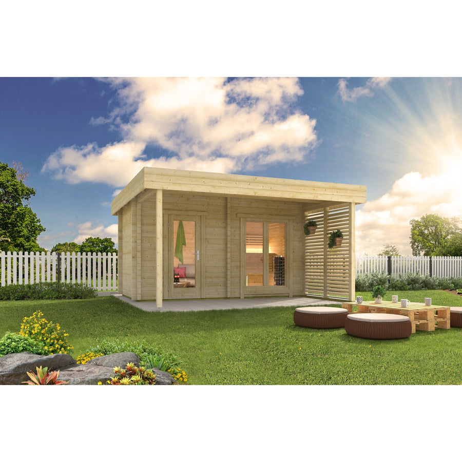 Multiroom Log Sauna Magnus — 70mm Spruce Family Sauna, Glass Front 8m² — lifestyle photo 5