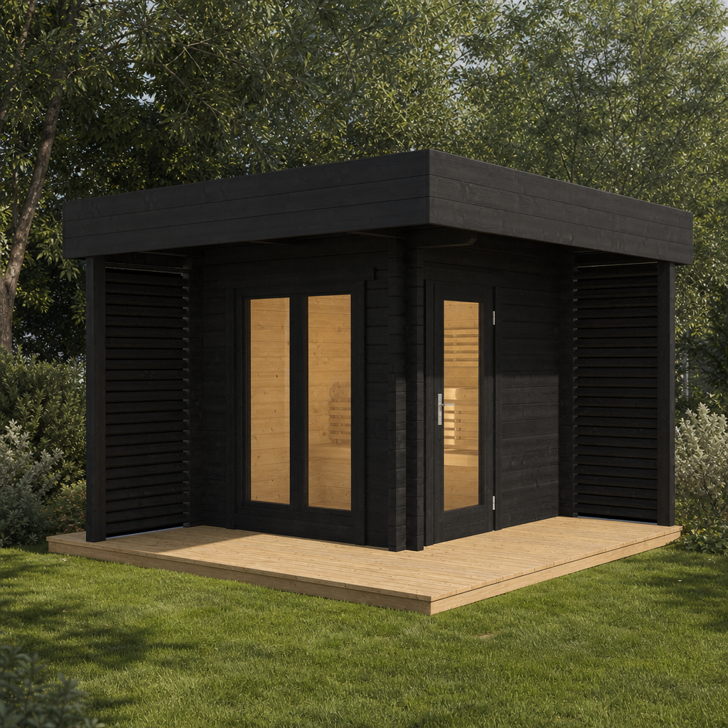 Log Sauna Mattias — 70mm Spruce Sauna with Terrace Interior, 2-3 Person — lifestyle photo 1