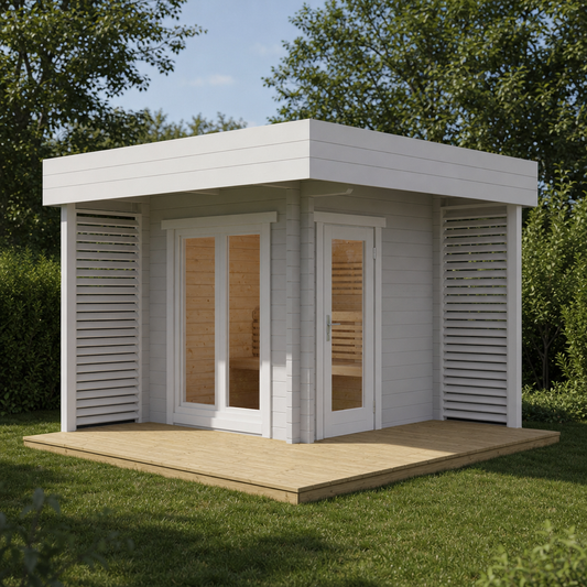 Log Sauna Mattias — 70mm Spruce Sauna with Terrace Interior, 2-3 Person — lifestyle photo 2