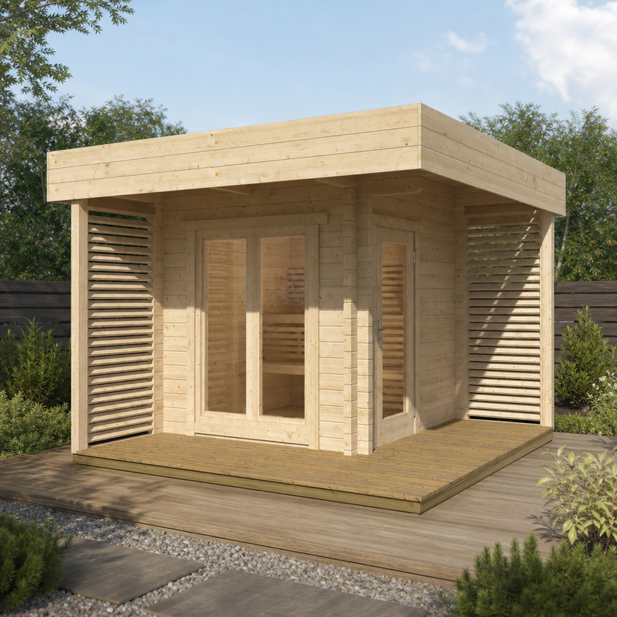 Log Sauna Mattias — 70mm Spruce Sauna with Terrace Interior, 2-3 Person — lifestyle photo 5