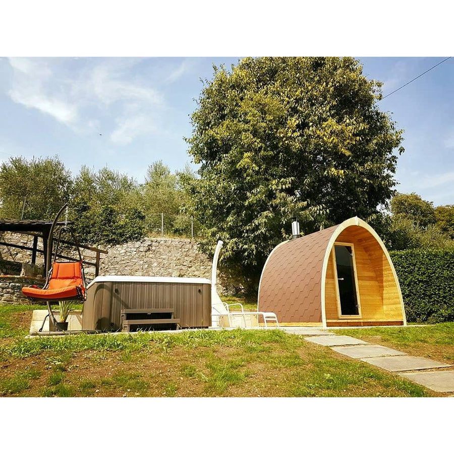 Outdoor Sauna Pod 300 — Arched Thermowood Sauna, Glass Door 3m — real life photo 1