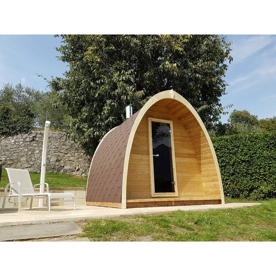 Outdoor Sauna Pod 300 — Arched Thermowood Sauna, Glass Door 3m — real life photo 2