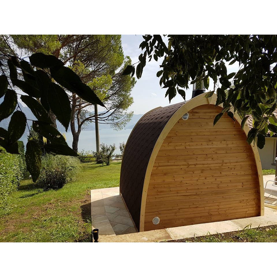 Outdoor Sauna Pod 300 — Arched Spruce Garden Sauna, Glass Door 3m — real life photo 3