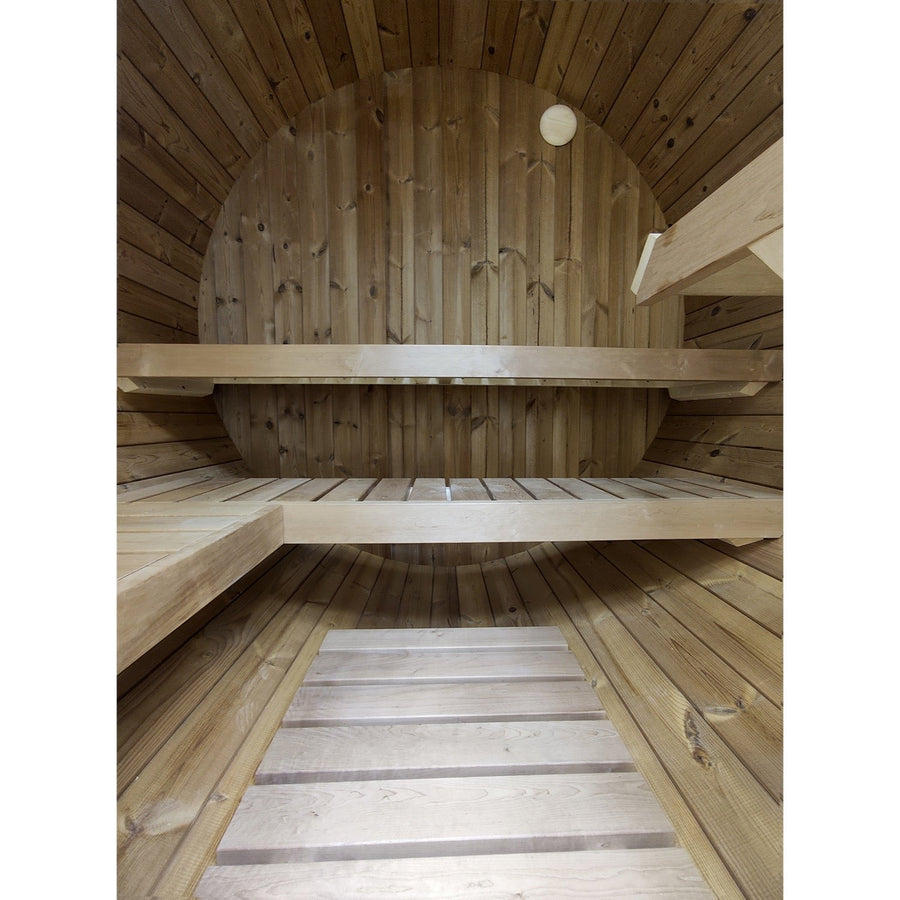 Terrace Barrel Sauna — Thermowood Garden Sauna for Decking, 1.6m — real life photo 1
