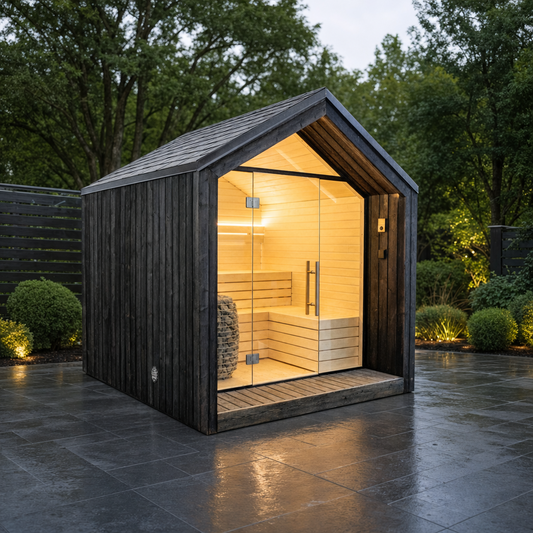 Modular Garden Sauna Lumi — 2–3 Person Painted Spruce Insulated Sauna, Full Front Glass & LEDs, 3.55m²