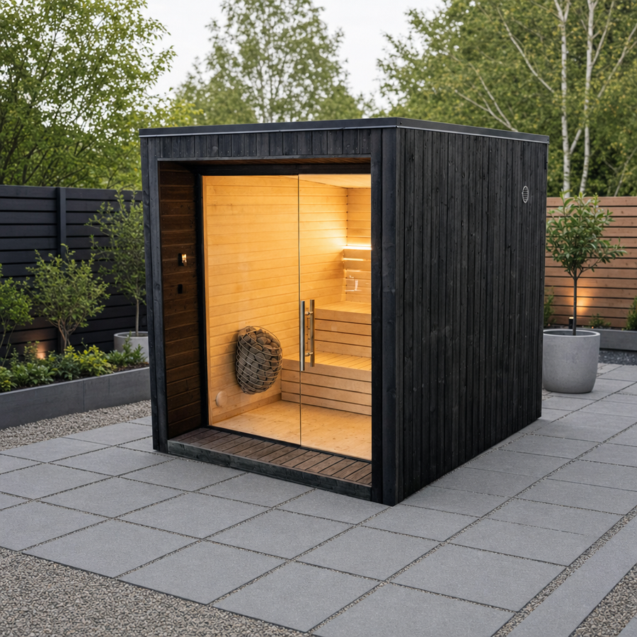 Modular Cube Garden Sauna Lumi — 2–3 Person Painted Spruce Insulated Sauna, Full Front Glass & LEDs, 3.33m²