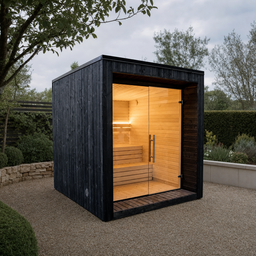 Modular Cube Garden Sauna Lumi — 2–3 Person Painted Spruce Insulated Sauna, Full Front Glass & LEDs, 3.33m²