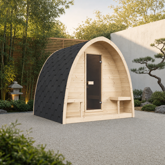Outdoor Sauna Pod 220 — 3–4 Person Spruce Garden Sauna, Built-In Changing Area, 2.2m