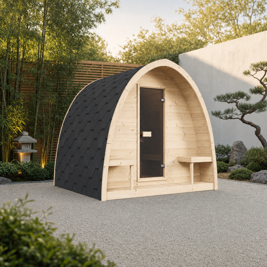 Outdoor Sauna Pod 220 — 3–4 Person Spruce Garden Sauna, Built-In Changing Area, 2.2m