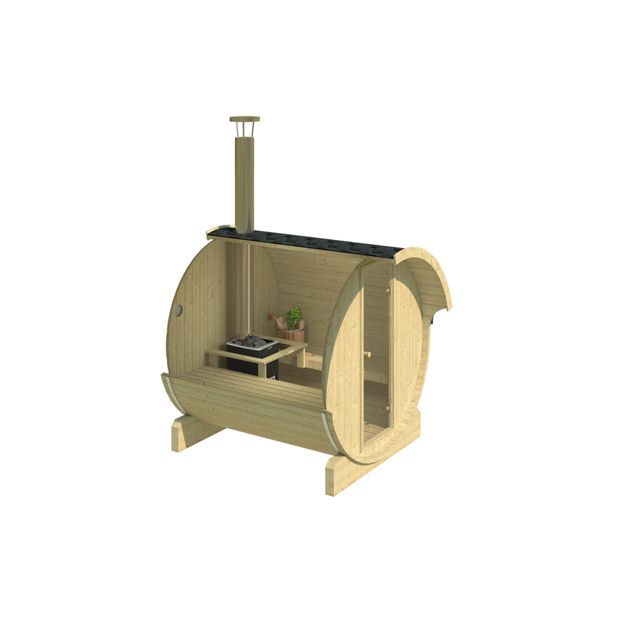 Barrel Sauna 220 — Standard Spruce Garden Sauna, 2.2m — spruce — side view 1